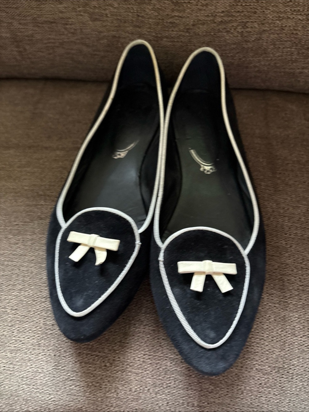 Tod's Shoes Womens Size 35.5 Black Suede Bow Flats Made In Italy US 5.5
